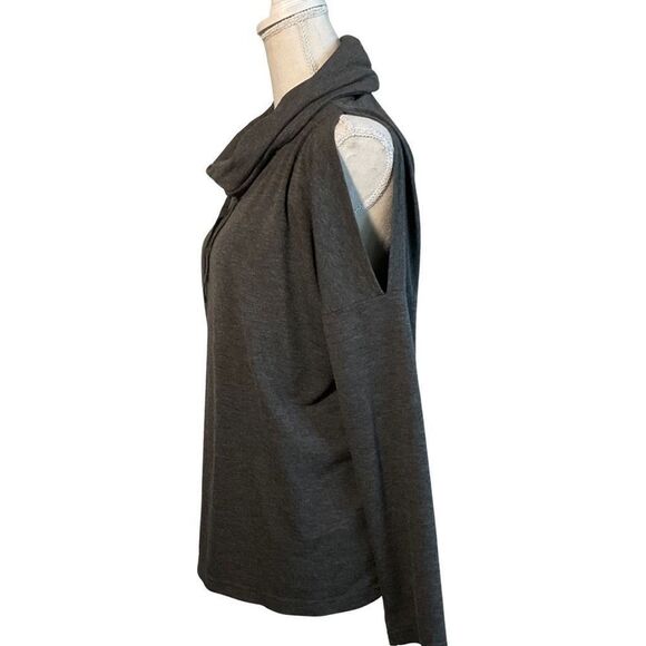 HARMONY BALANCE Cold Shoulder Cowl Neck Long Sleeve Top, Charcoal, Size L - Picture 6 of 7
